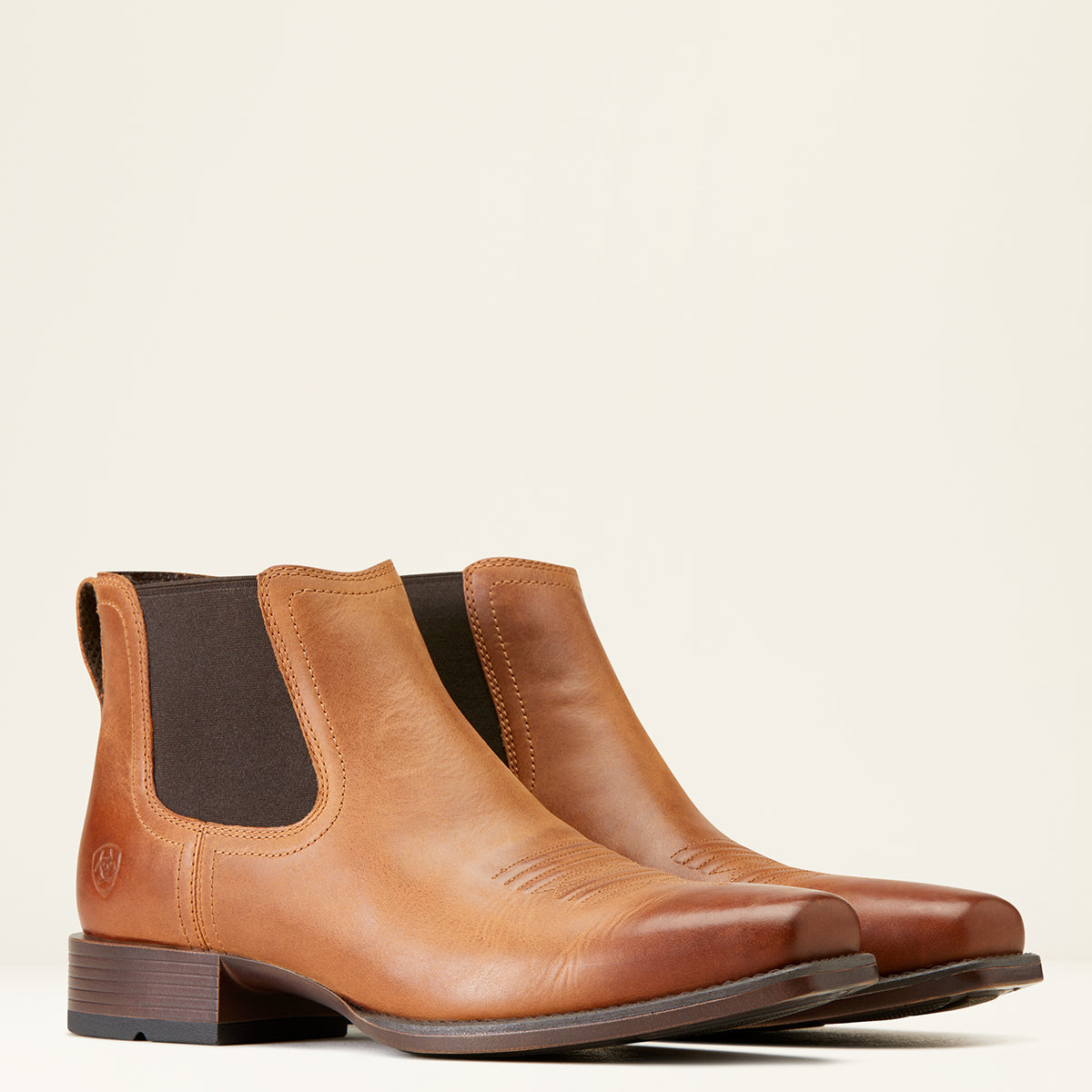 ariat dress boots Men's Booker Ultra Almond Roca Square Toe Western 10046986 Emily Blunt in a back silhouette Cloelle Color:Gradient Gray