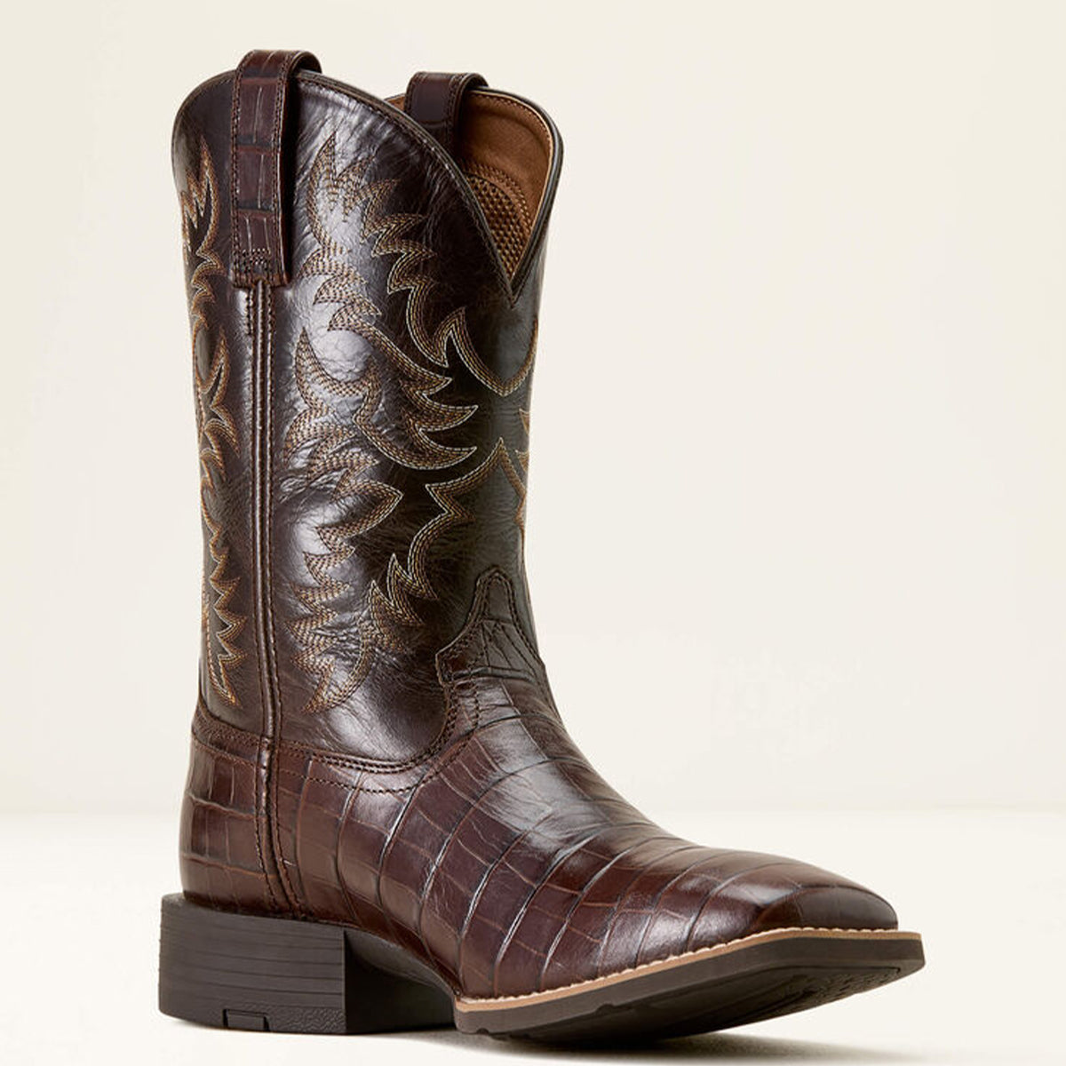 Ariat men's crown square toe cowboy boot with croc print design.
