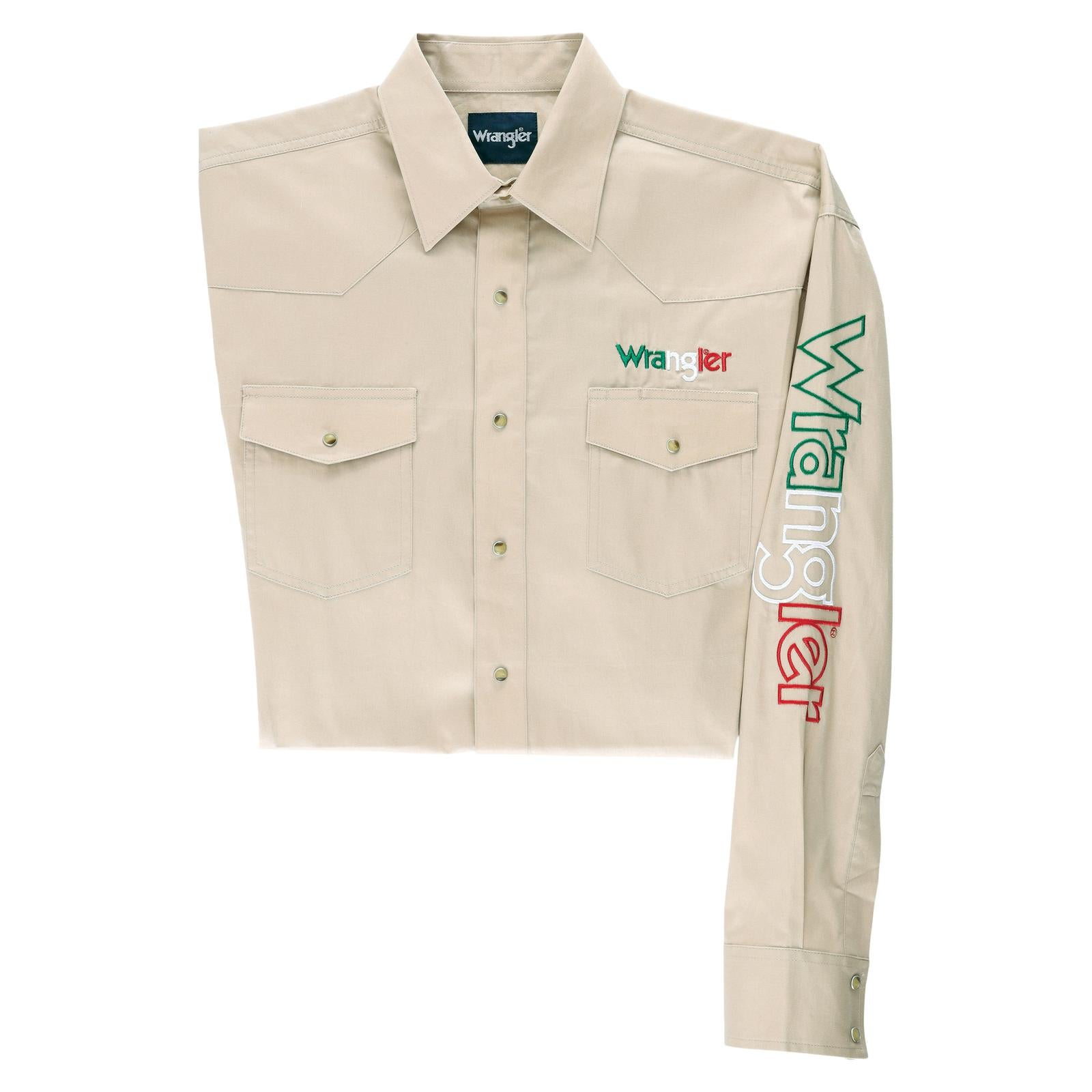 Wrangler Logo Shirt Tan Long Sleeve Wrangler Logo Shirt Tan Long Sleeve