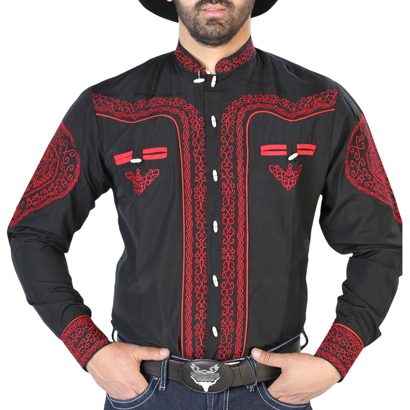 El General Embroidery Western Shirt Beige/Black 44193