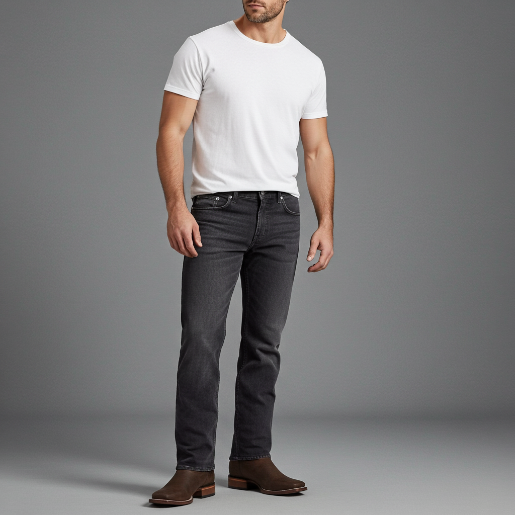 Man wearing brown square toe boots