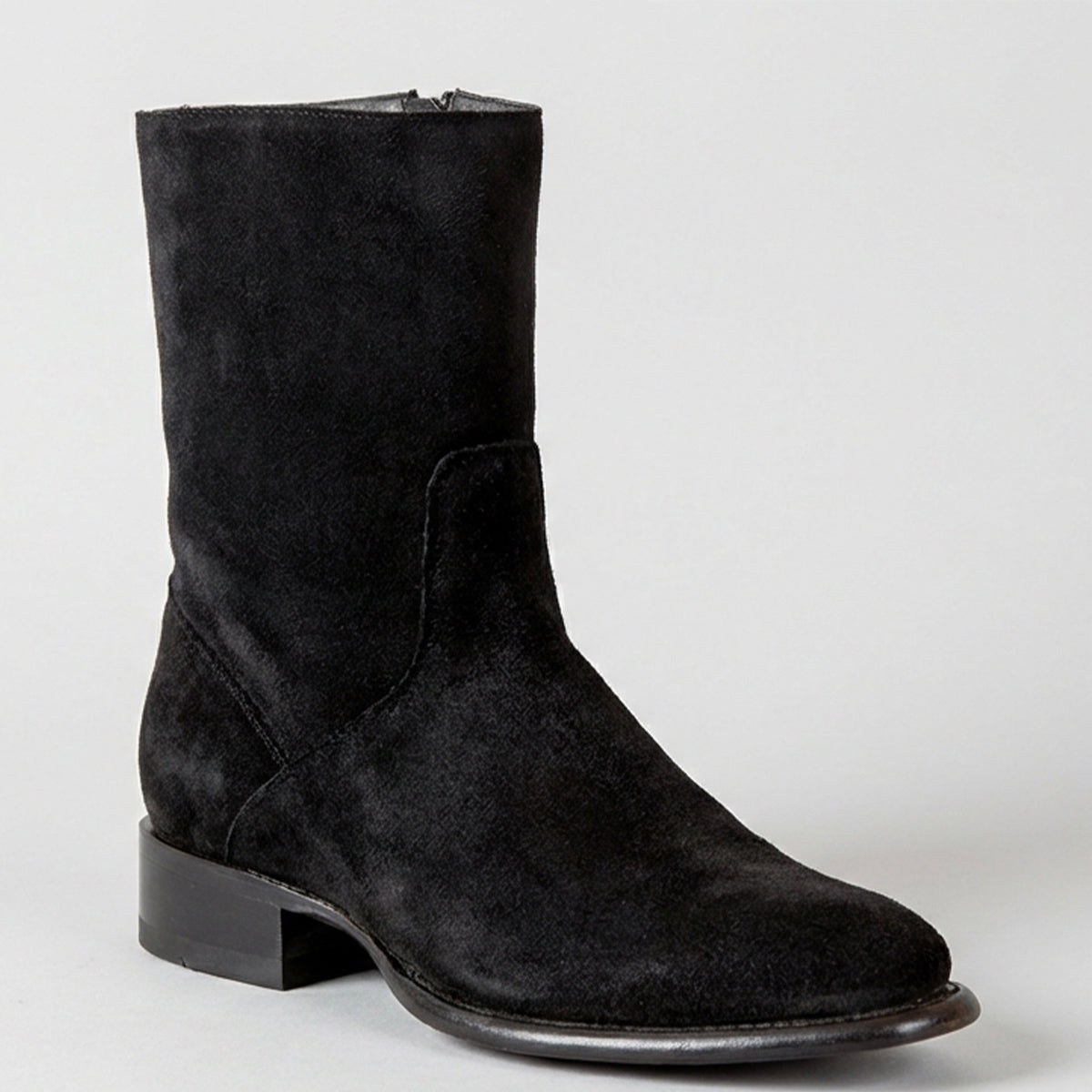 Wild West Men's Black Suede Low Roper Boot With Zipper