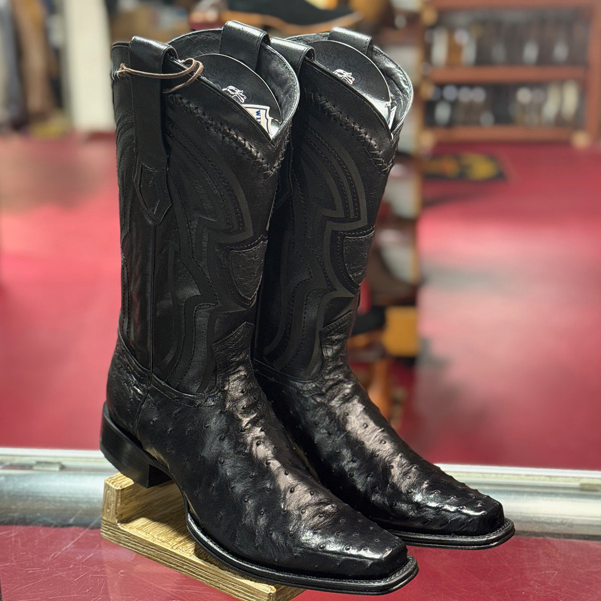 Black Ostrich Western Boots