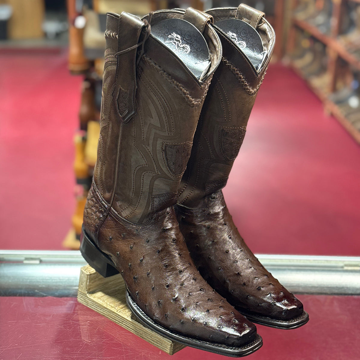 Men's Brown Ostrich Western Boots Wild West Boots