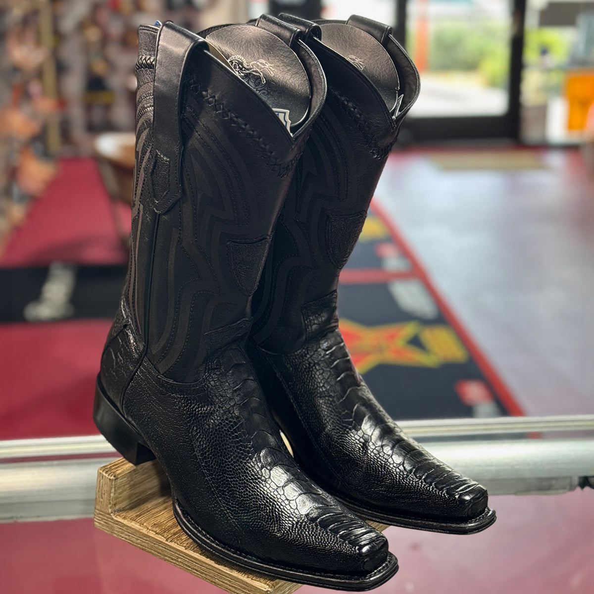 Men's Black Leg Ostrich Western Boots Wild West Boots