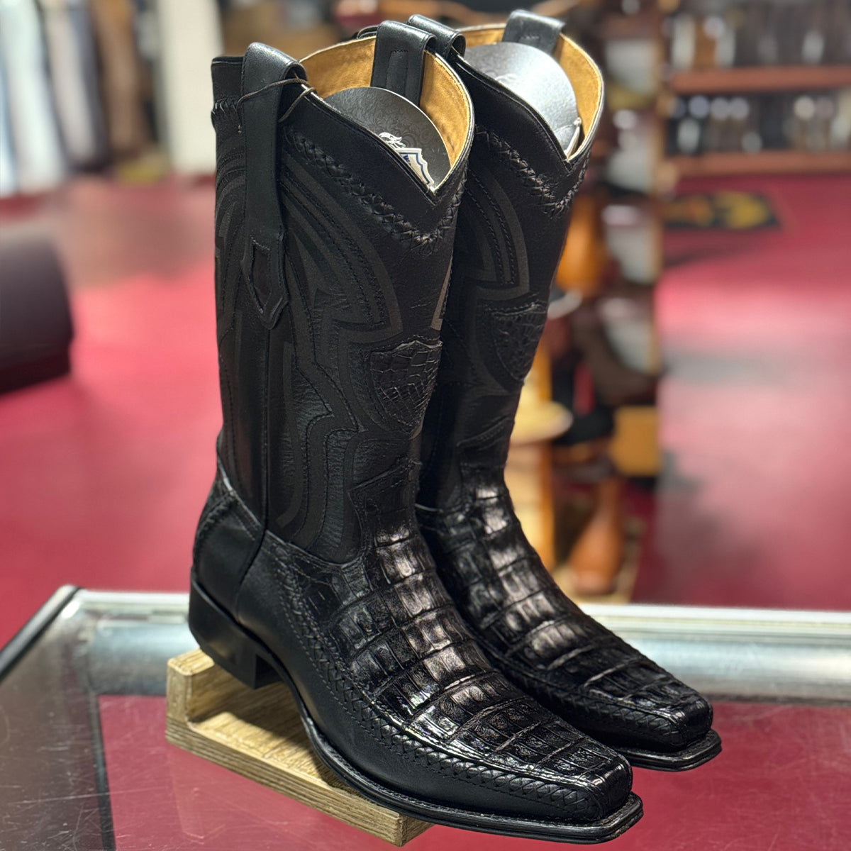 Men's Black Caiman Cowboy Boots Wild West Boots