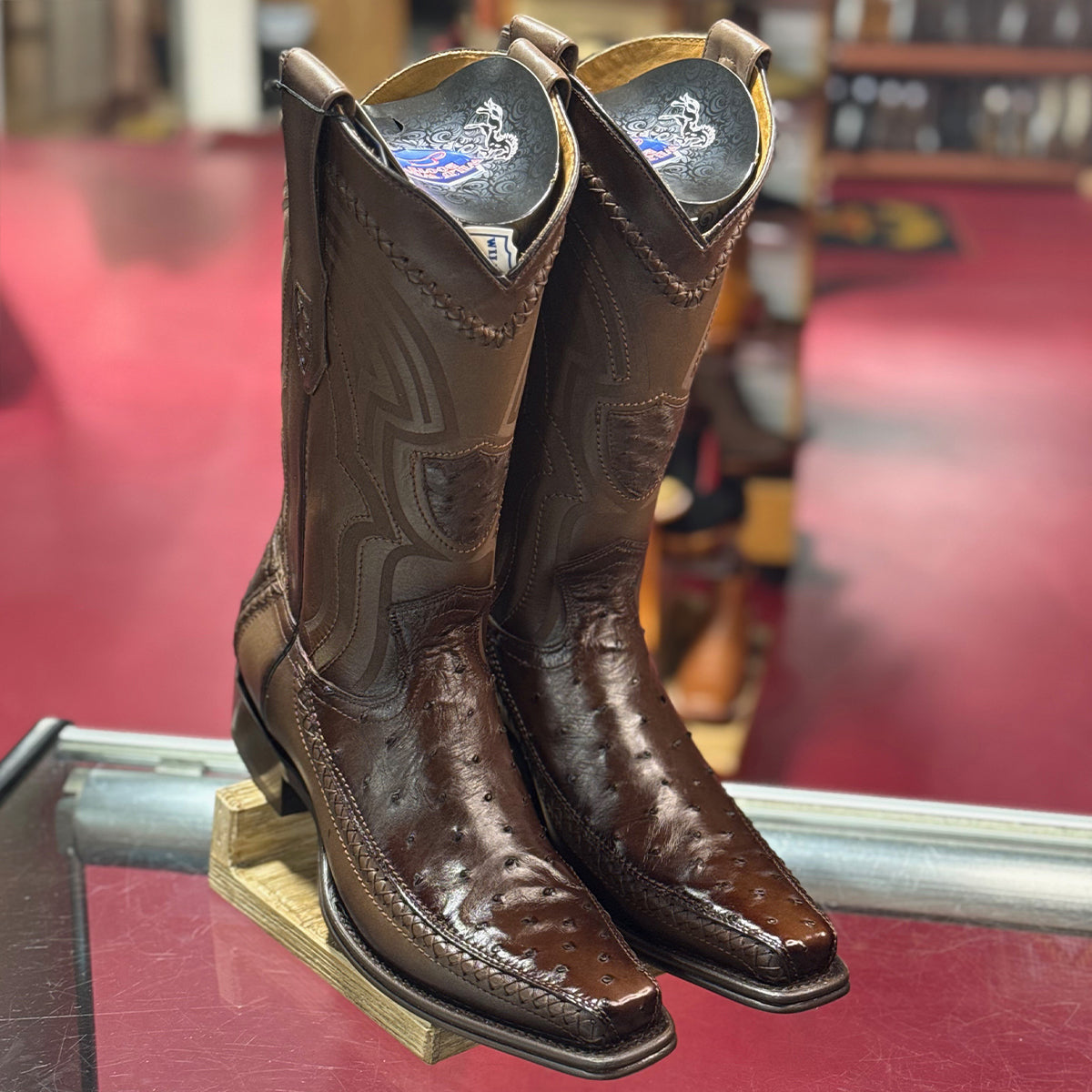 Men's Brown Ostrich Cowboy Boots Wild West Boots