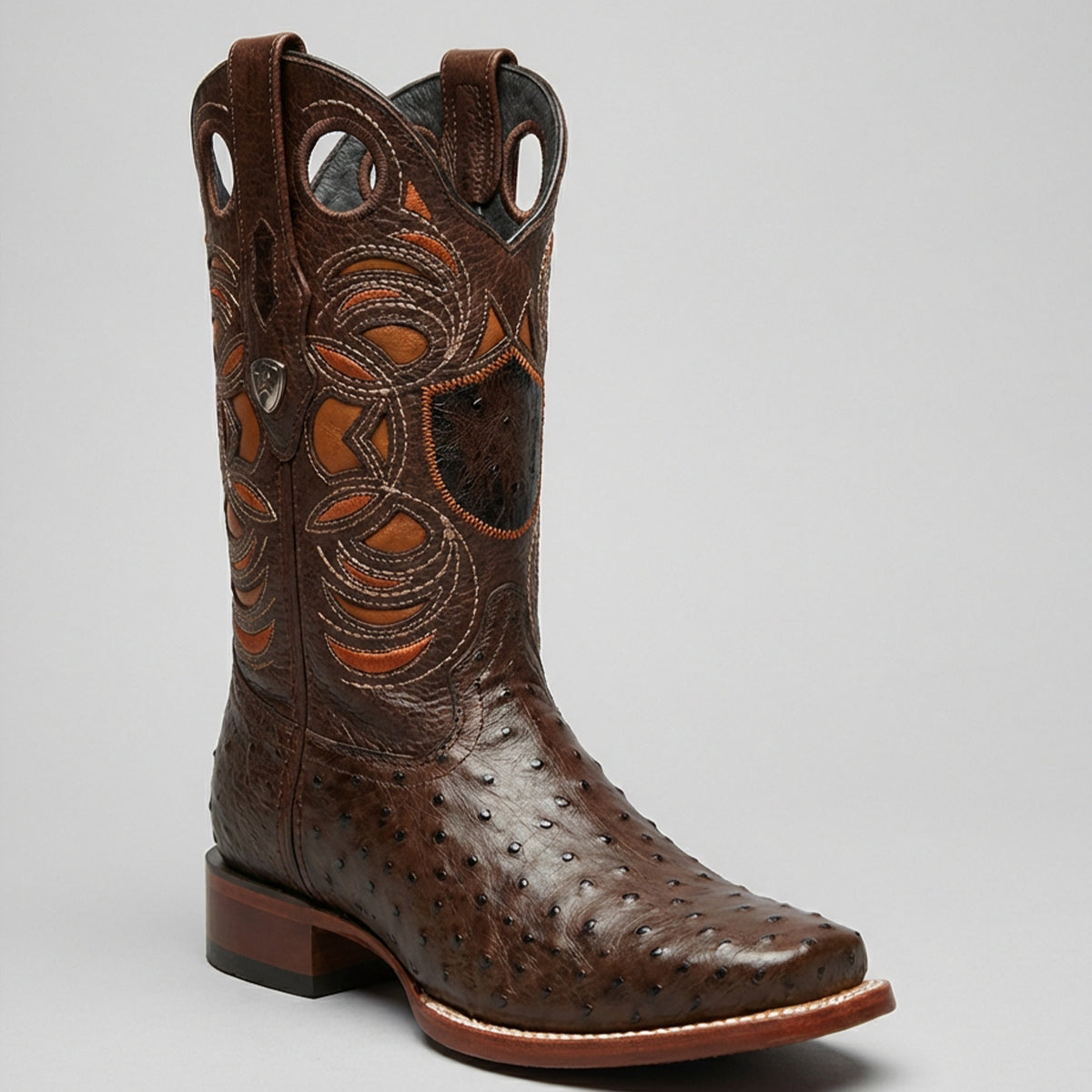Wild West Men's Brown Ostrich Square Toe Cowboy Boot