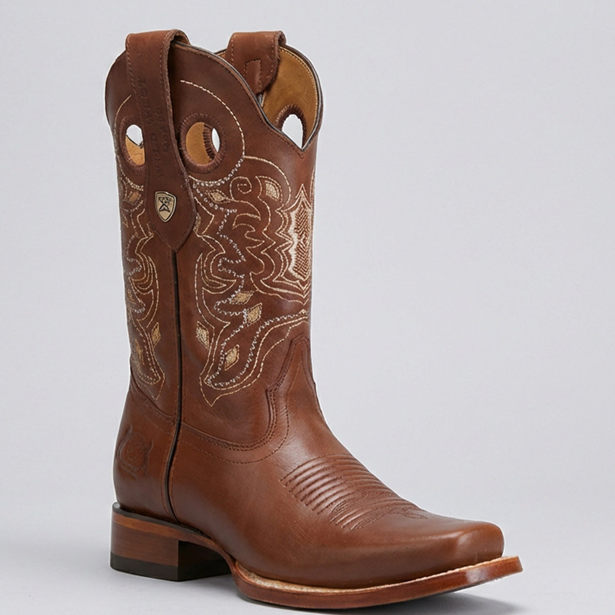 Wild West Men's Brown Square Toe Cowboy Boot Pull-Up