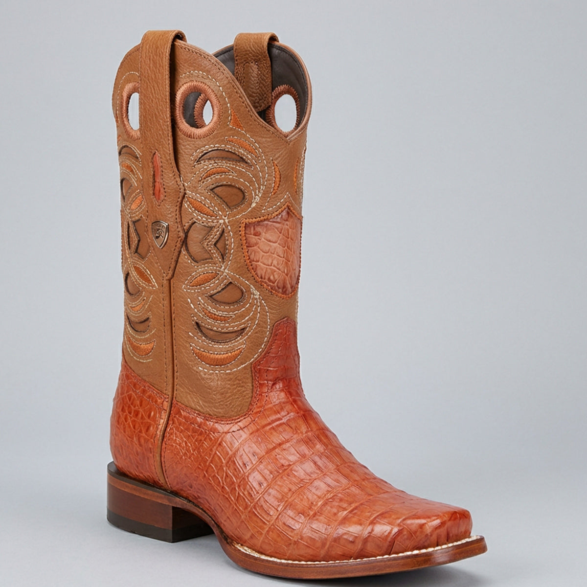 Wild West Men's Cognac Caiman Belly Square Toe Cowboy Boot