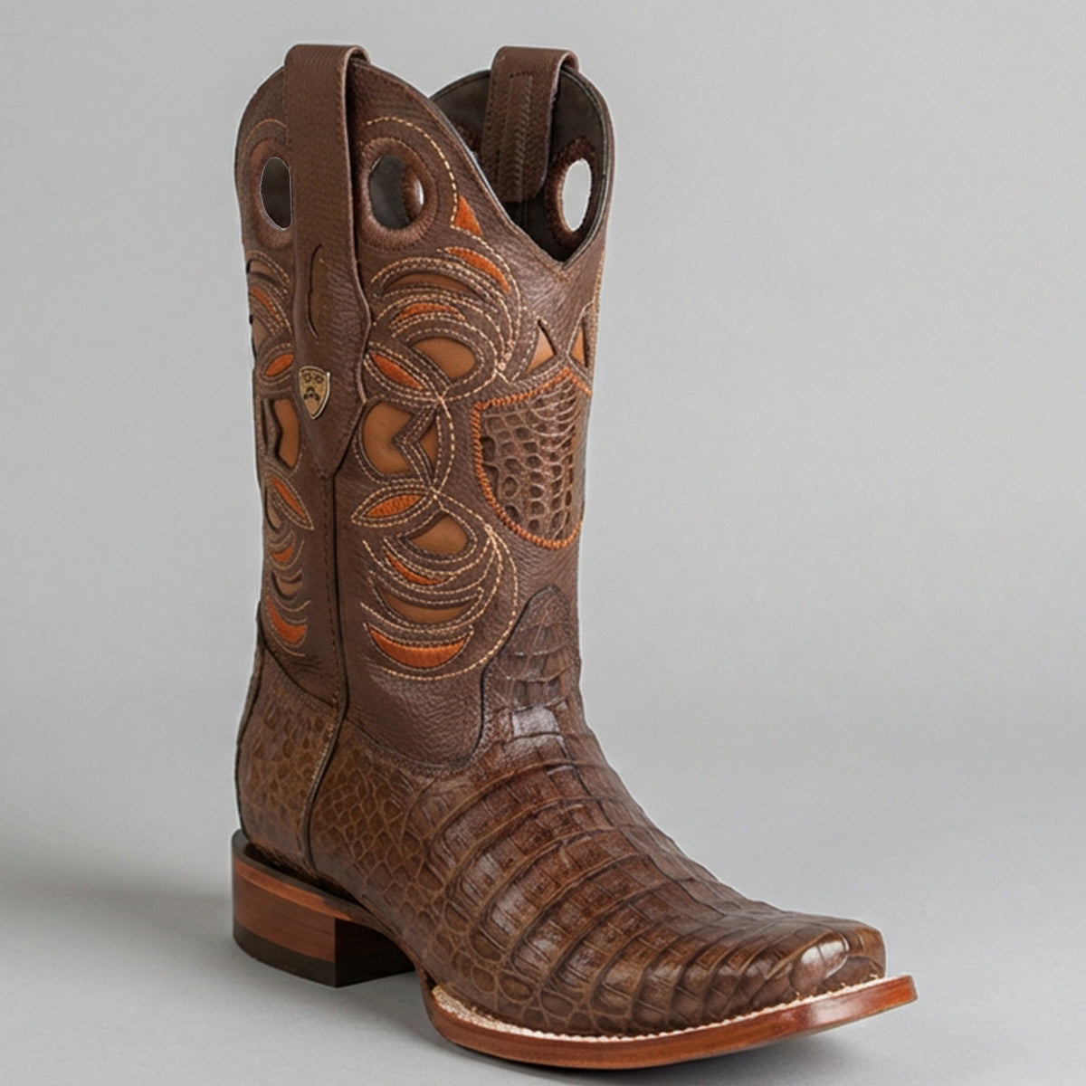 Wild West Men's Brown Caiman Belly Square Toe Cowboy Boot