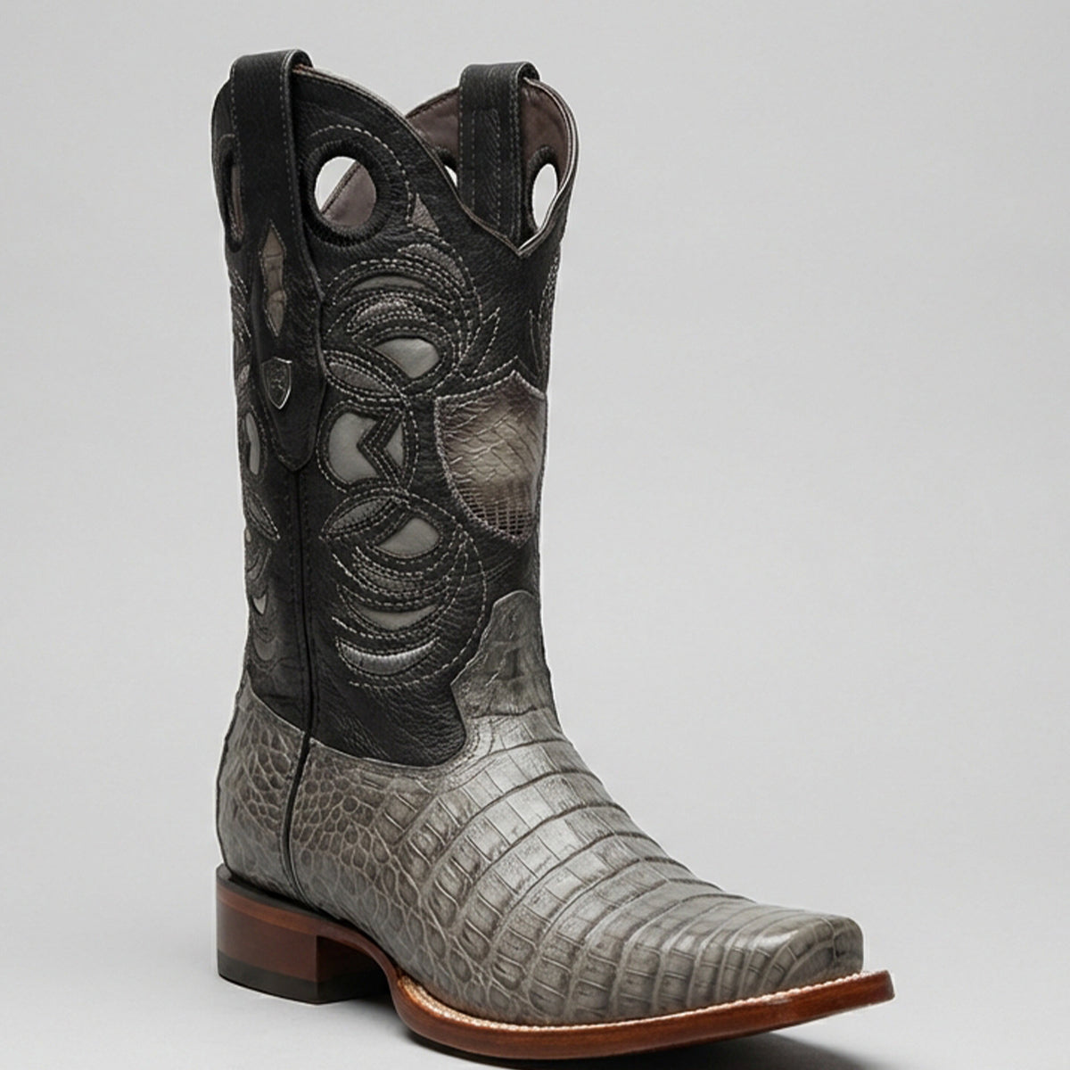 Wild West Men's Grey Caiman Belly Square Toe Cowboy Boot