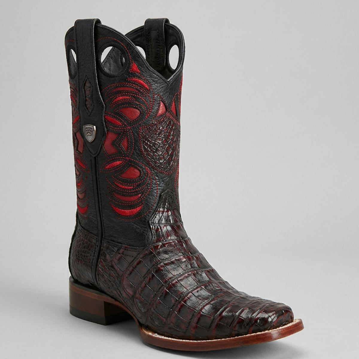 Wild West Men's Black Cherry Caiman Belly Square Toe Cowboy Boot