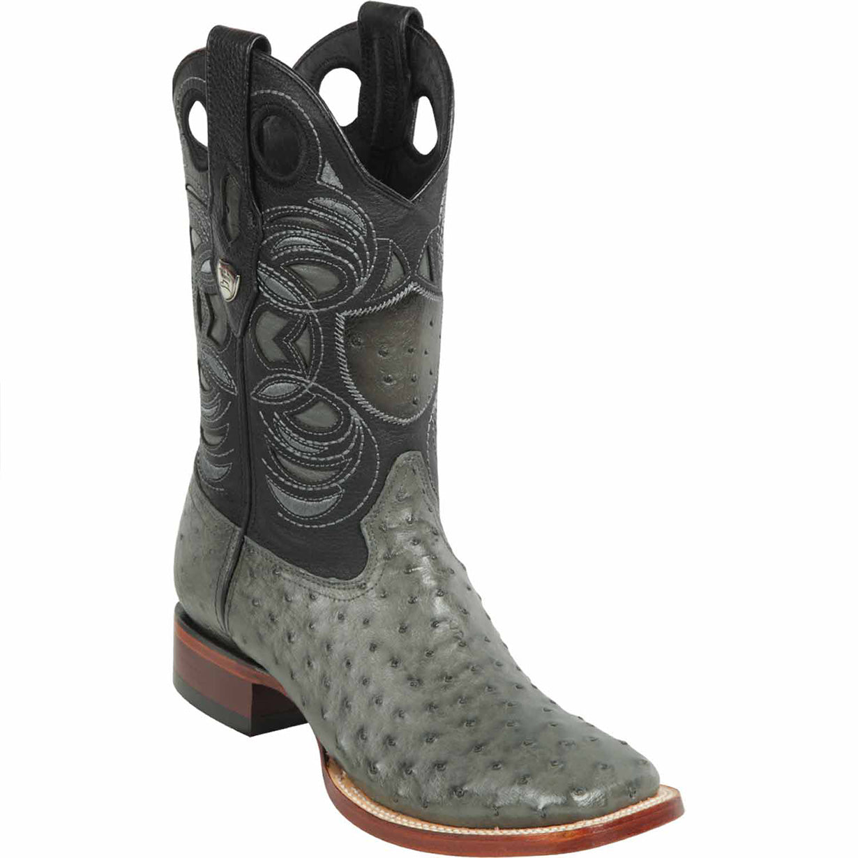 Men's Grey Square Toe Ostrich Boots Wild West Boots