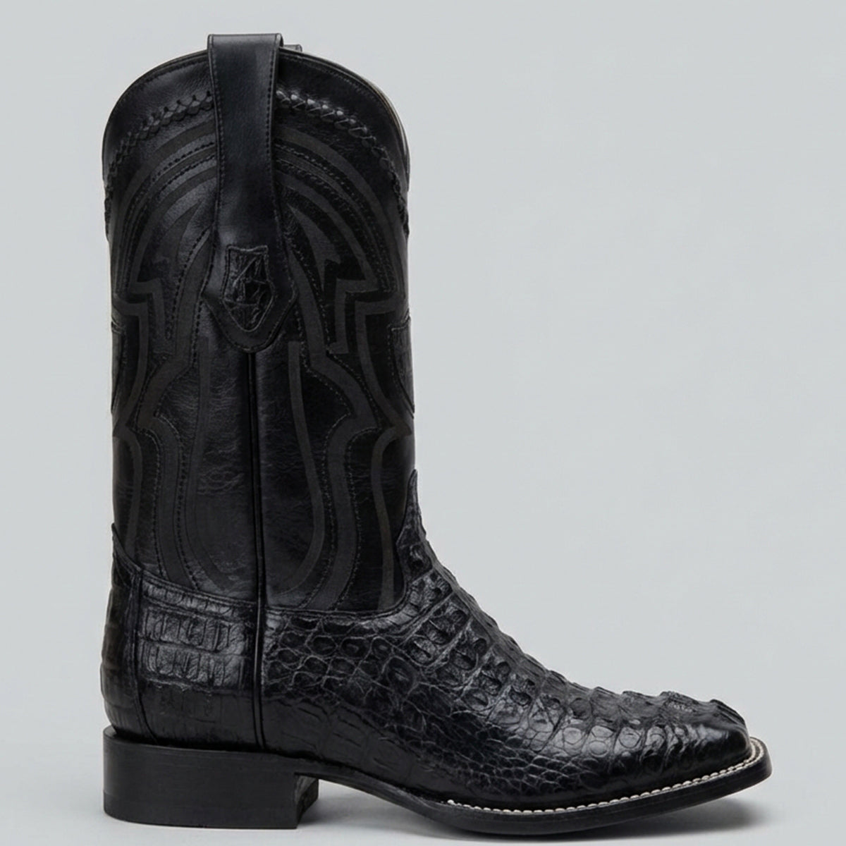 Side view Wild West Men's Black Hornback Caiman Square Toe Cowboy Boot