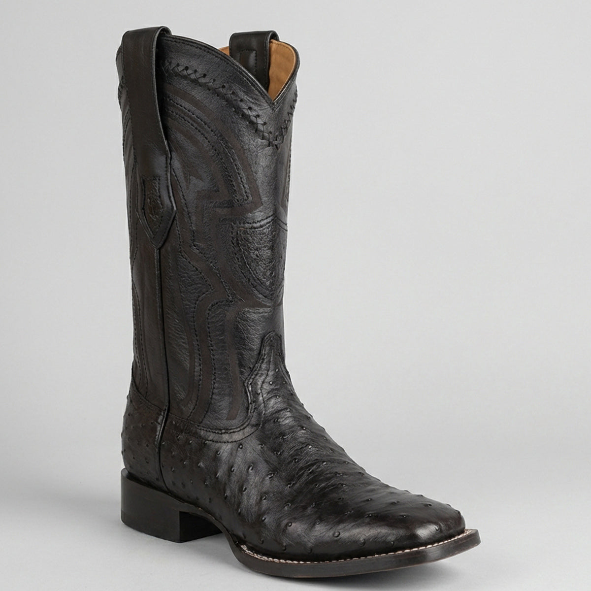 Wild West Men's Black Ostrich Wide Square Toe Western Boot