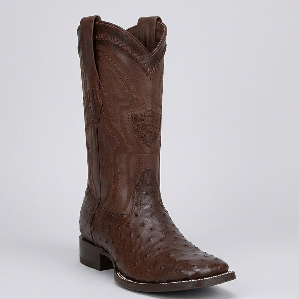 Wild West Men's Brown Ostrich Square Toe Cowboy Boot