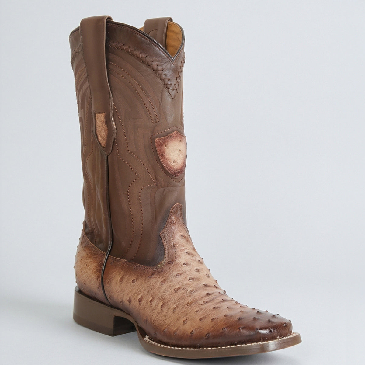 Wild West Men's Faded Moka Ostrich Square Toe Cowboy Boot