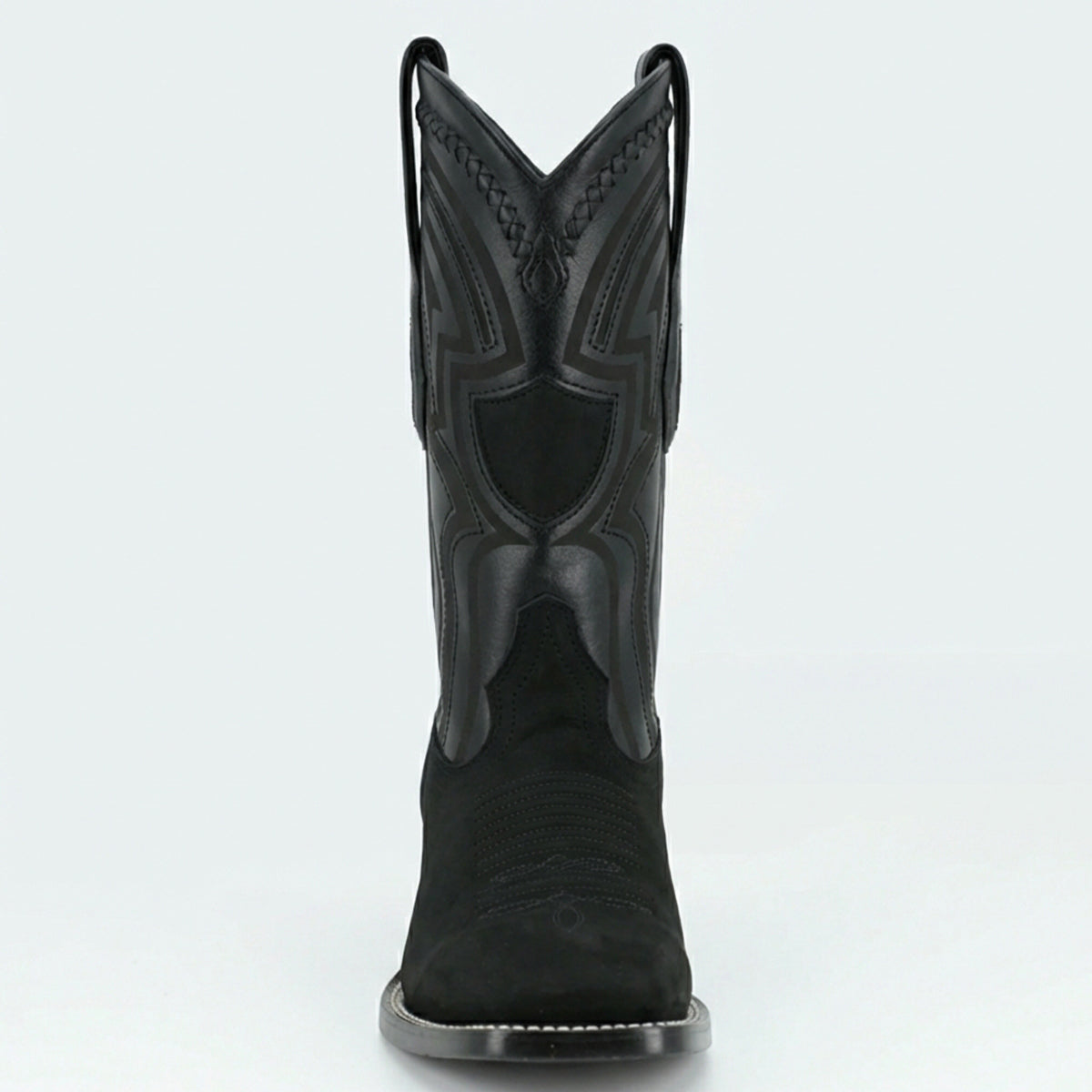 Front view of Wild West Men's Black Nubuck Wide Square Toe Western Cowboy Boot