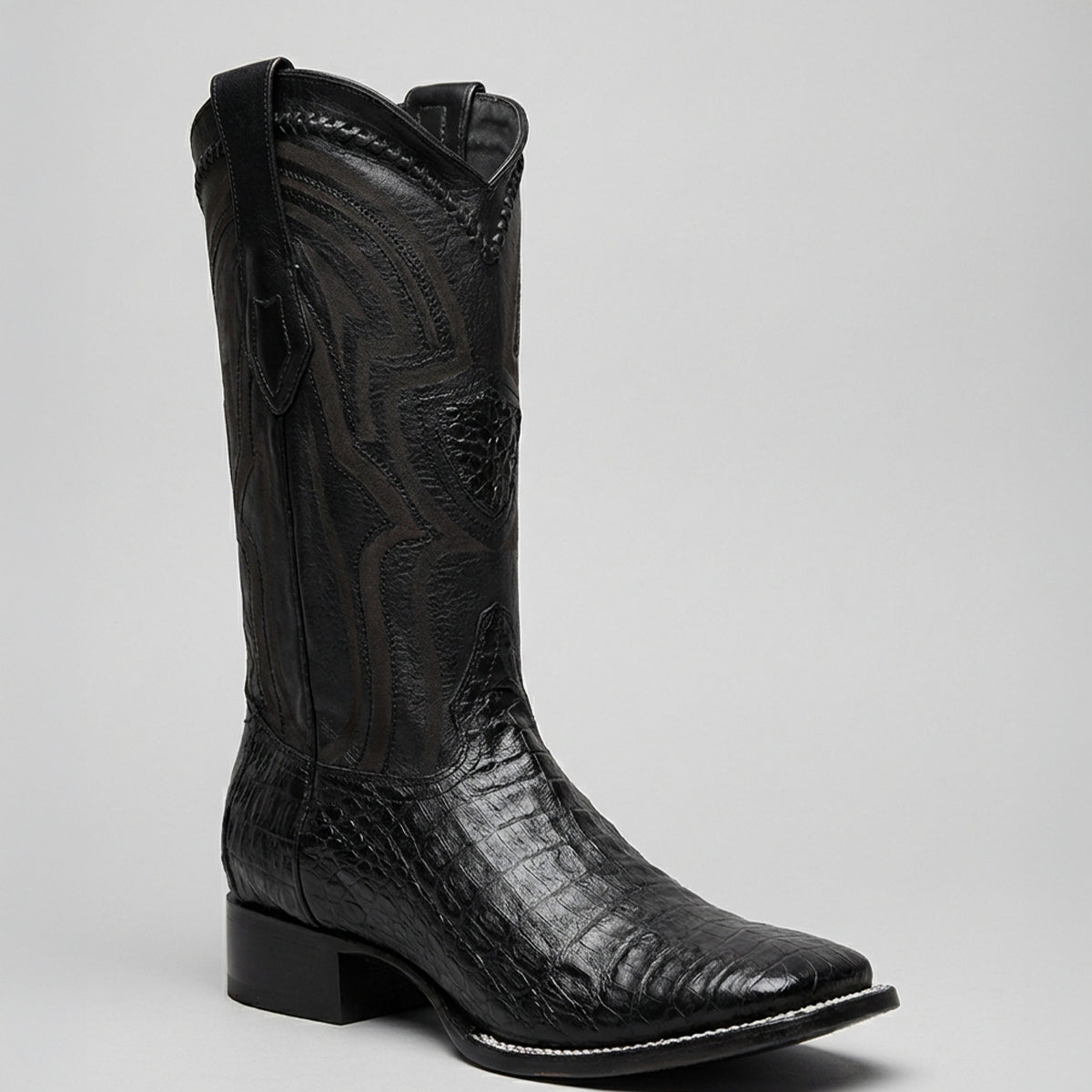 Wild West Men's Black Caiman Belly Square Toe Western Boot