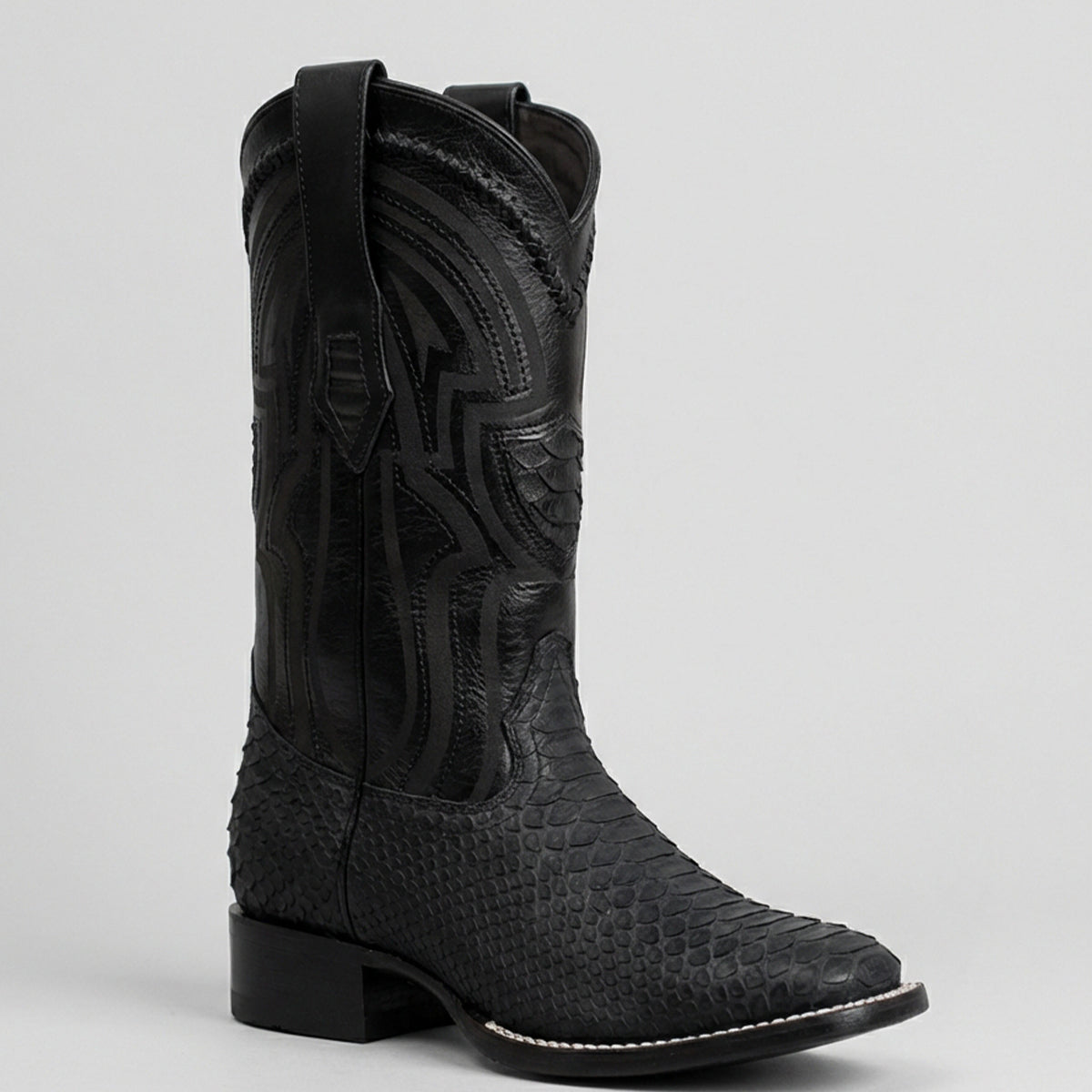 Wild West Men's Black Python Wide Cowboy Boots Square Toe