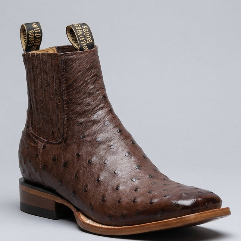 Wild West Men's Brown Ostrich Square Toe Chelsea Western Boot