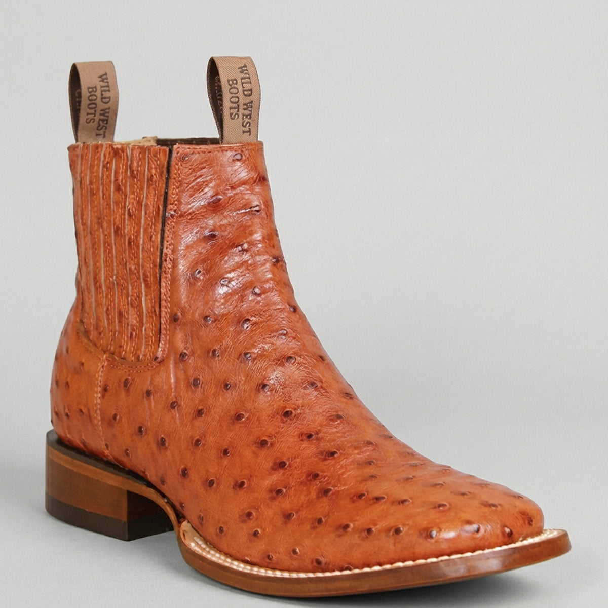 Wild West Men's Brandy Ostrich Square Toe Chelsea Western Boot