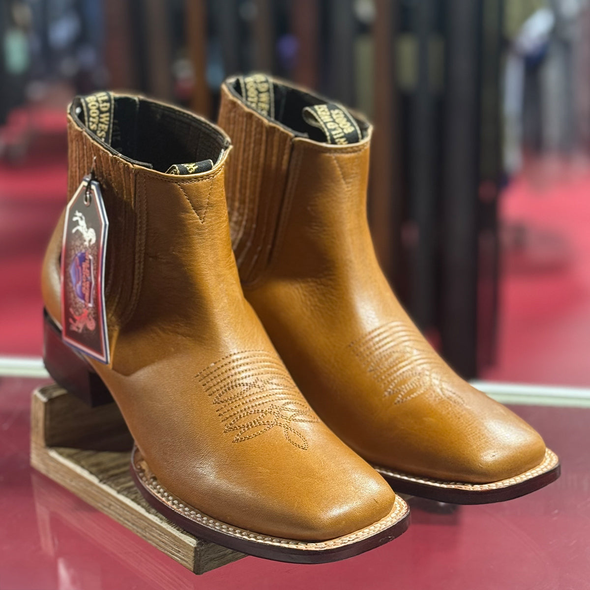 Honey Color Square Toe Ankle Western Boots