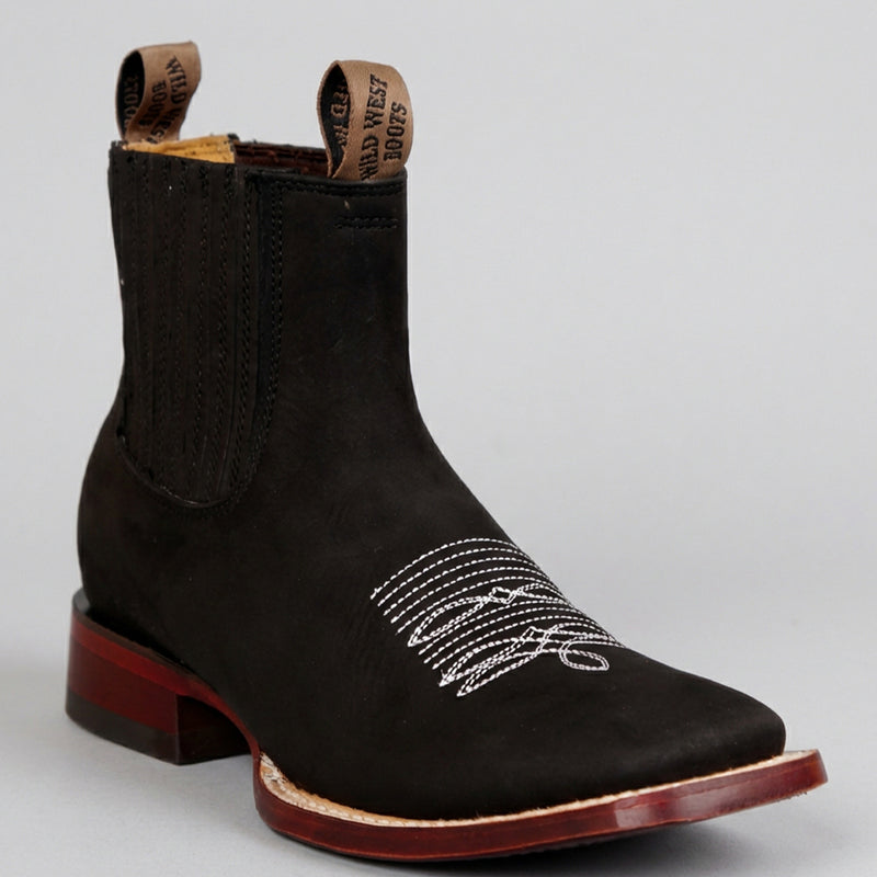 Wild West Men's Nubuck Black Square Toe Chelsea Cowboy Boot
