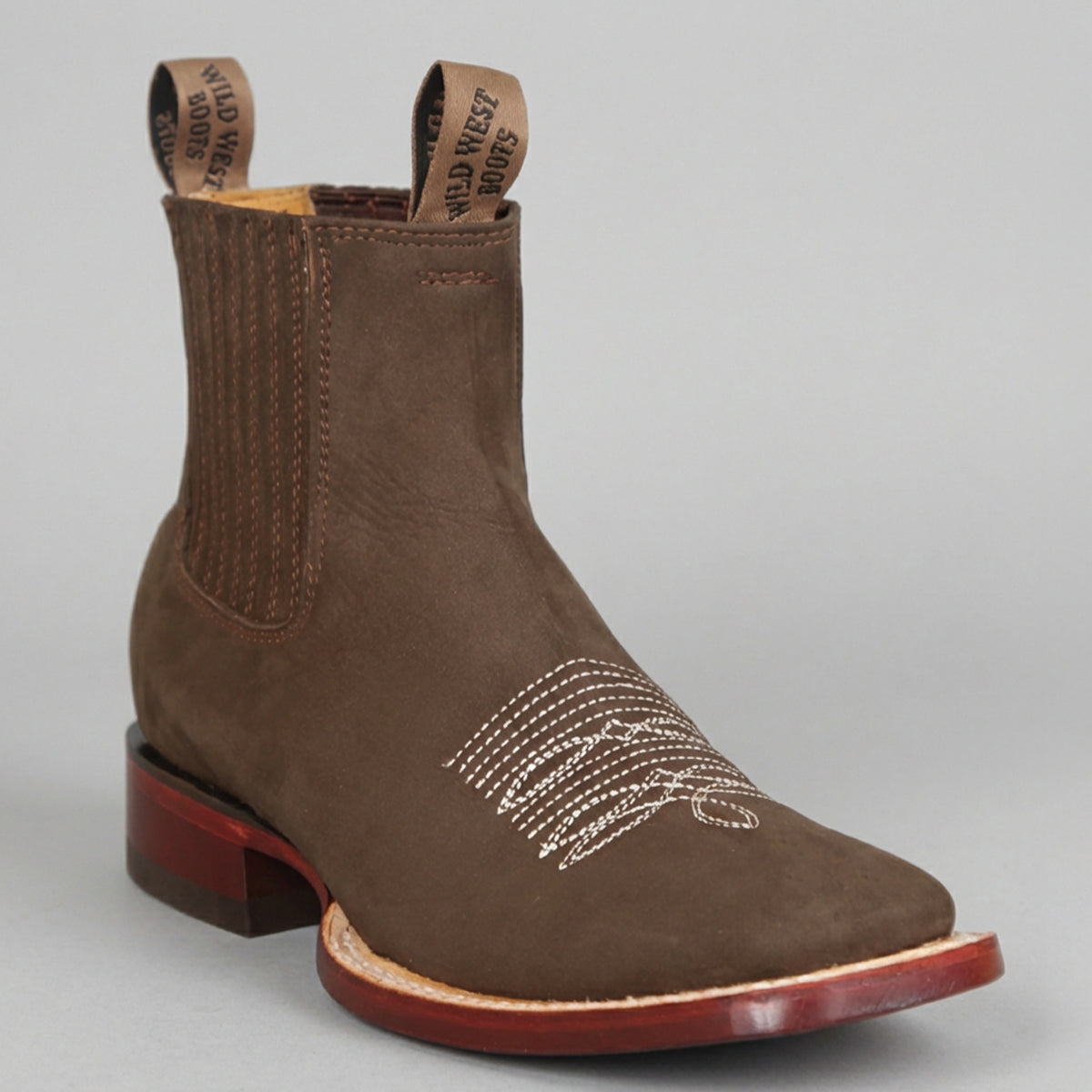 Wild West Men's Nubuck Tobacco Brown Square Toe Chelsea Western Boot