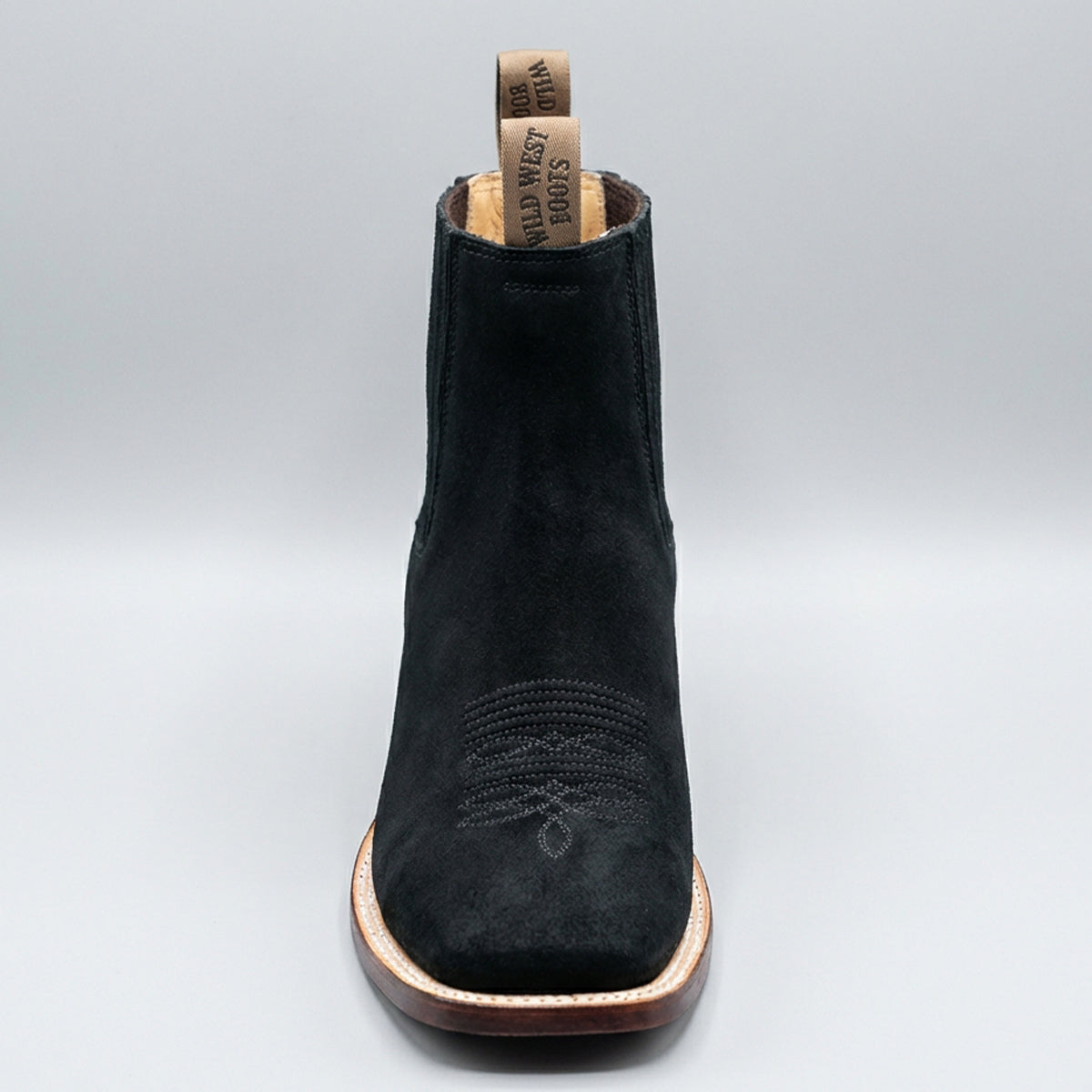 Front view of Wild West Men's Nubuck Black Square Toe Short Cowboy Boot