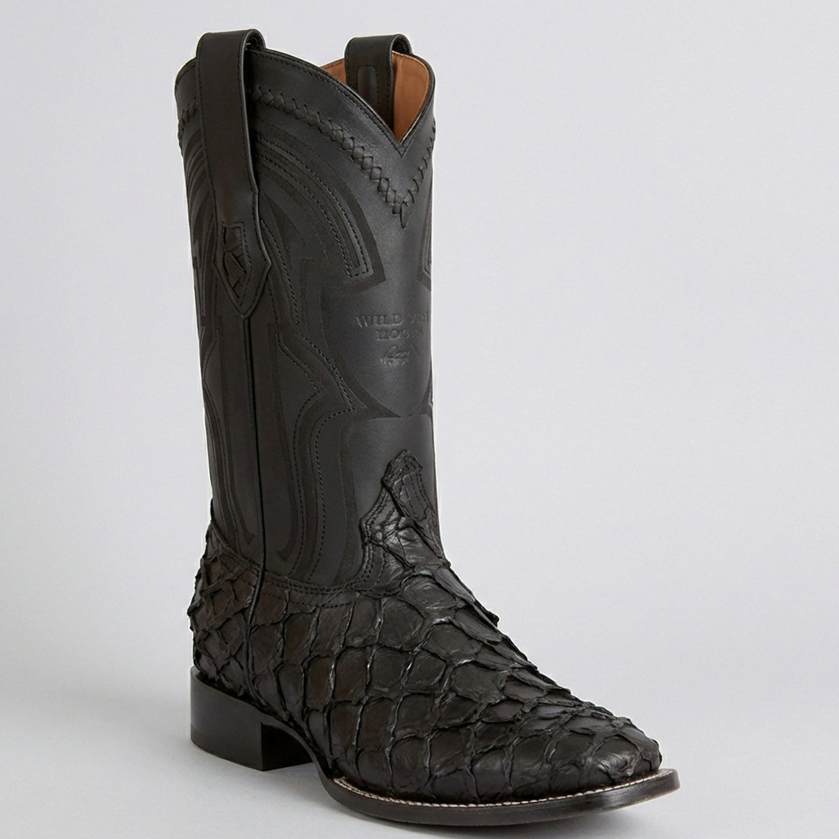 Wild West Men's Matte Black Pirarucu Square Toe Boot