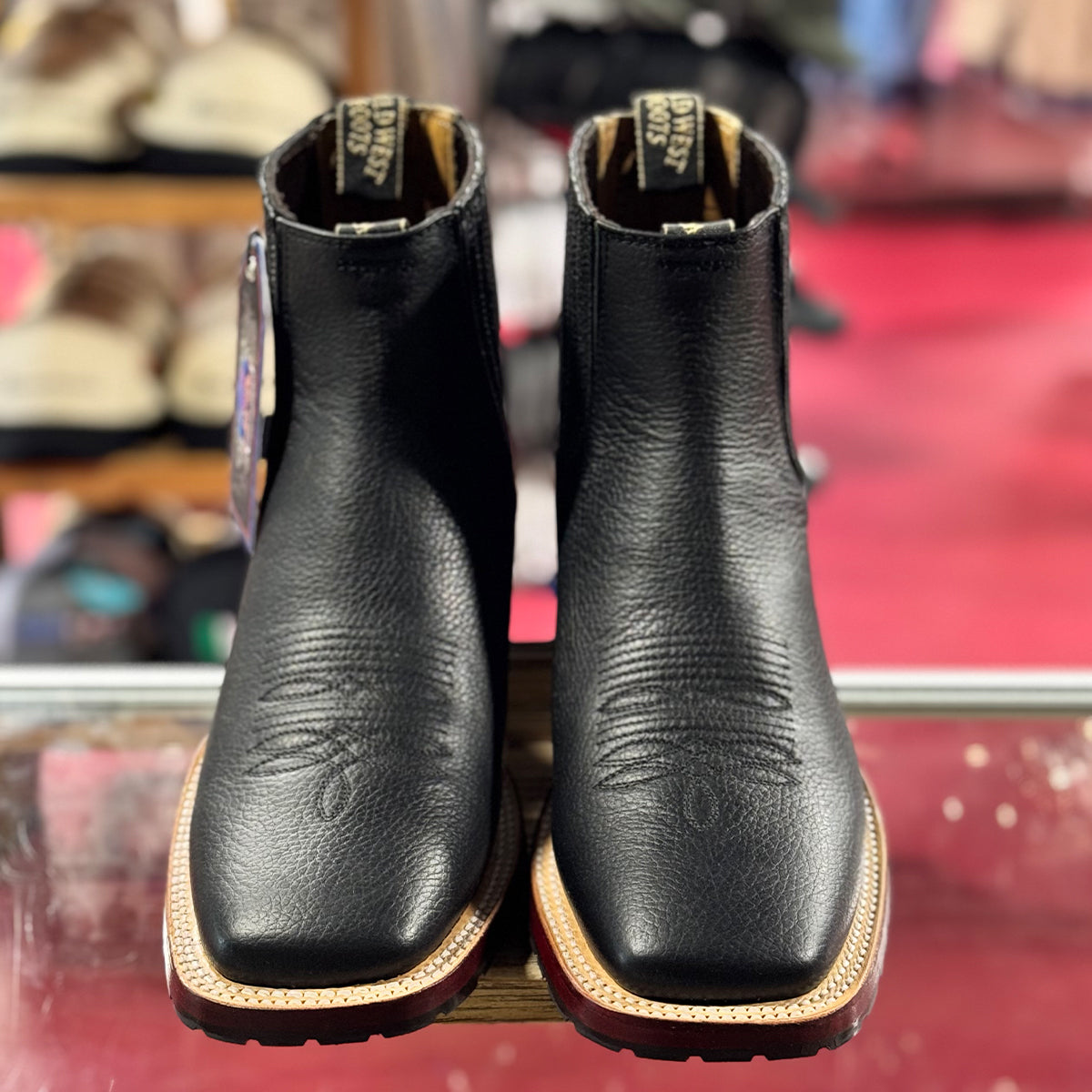 Front view of Wild West Men's Black Square Toe Chelsea Cowboy Boots
