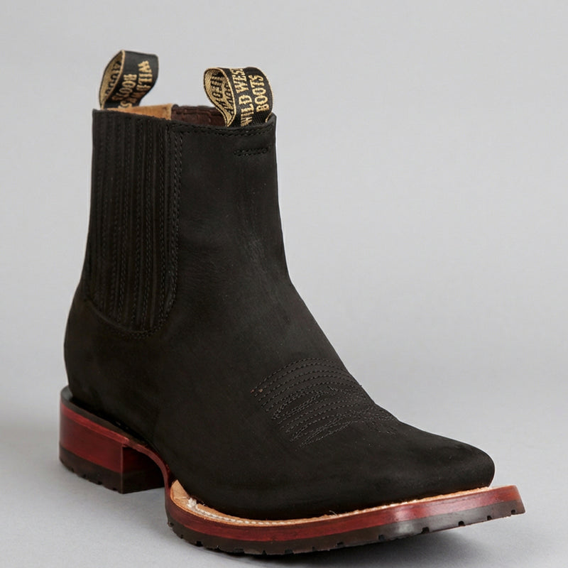 Wild West Men's Nubuck Black Square Toe Chelsea Western Boot