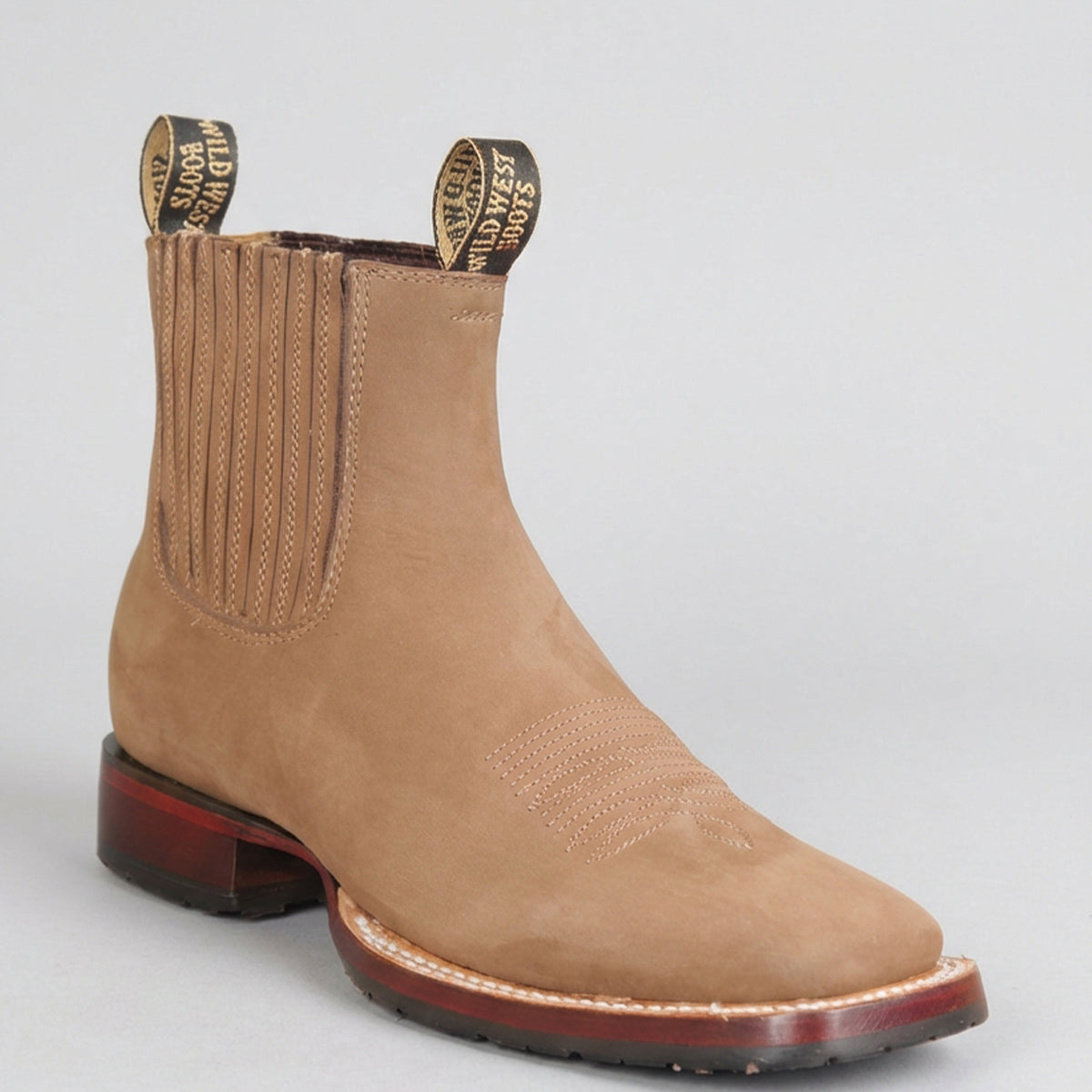 Wild West Men's Nubuck Taupe Square Toe Chelsea Western Boot