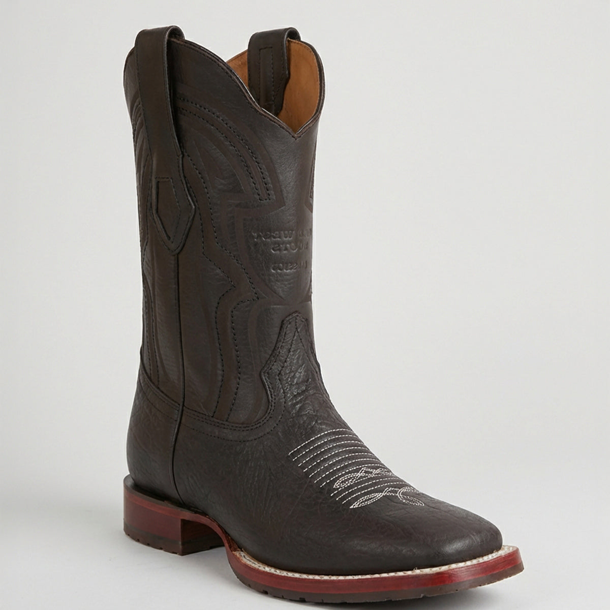 Wild West Men's Black Bull Shoulder Square Toe Cowboy Boot