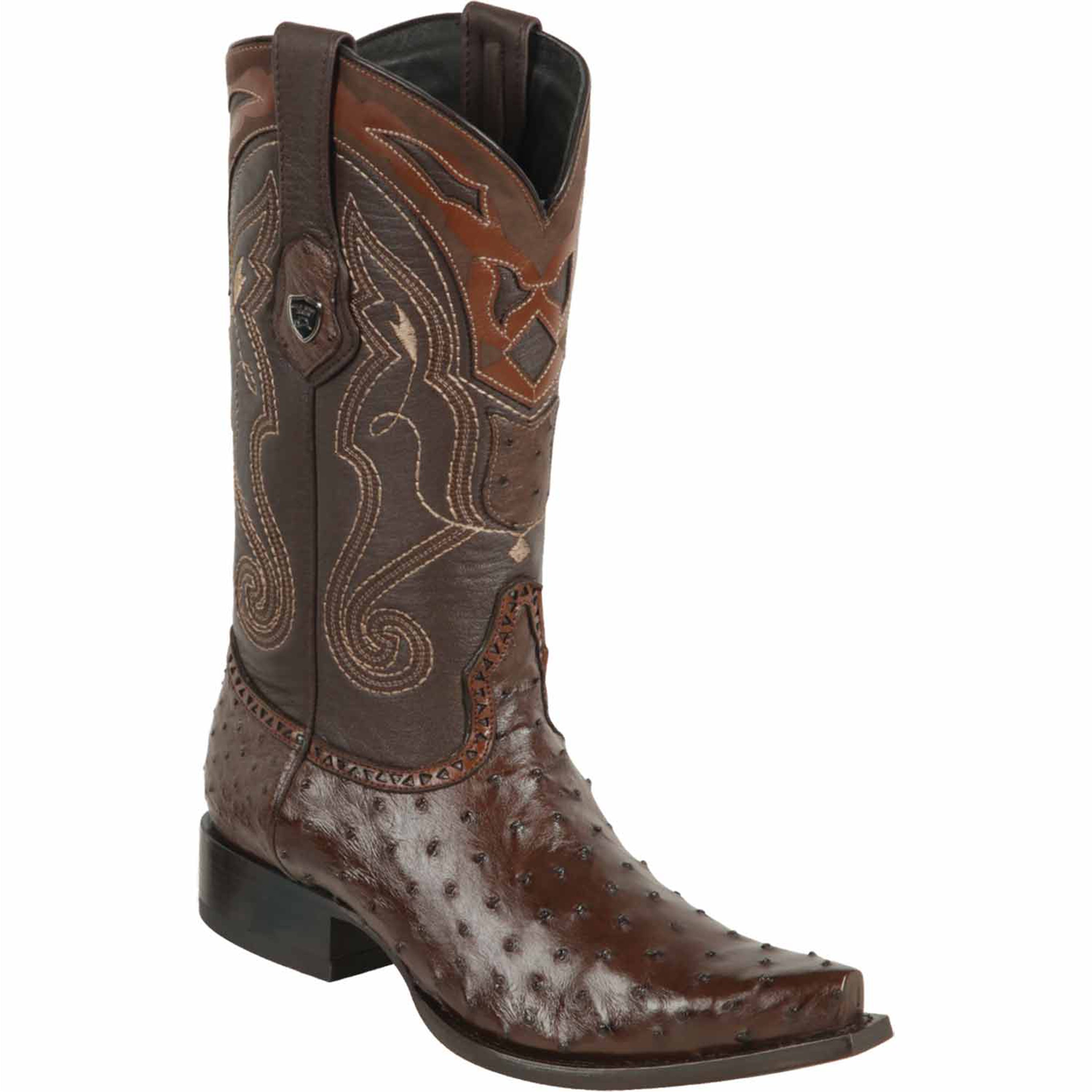 Brown ostrich cowboy boot snip toe