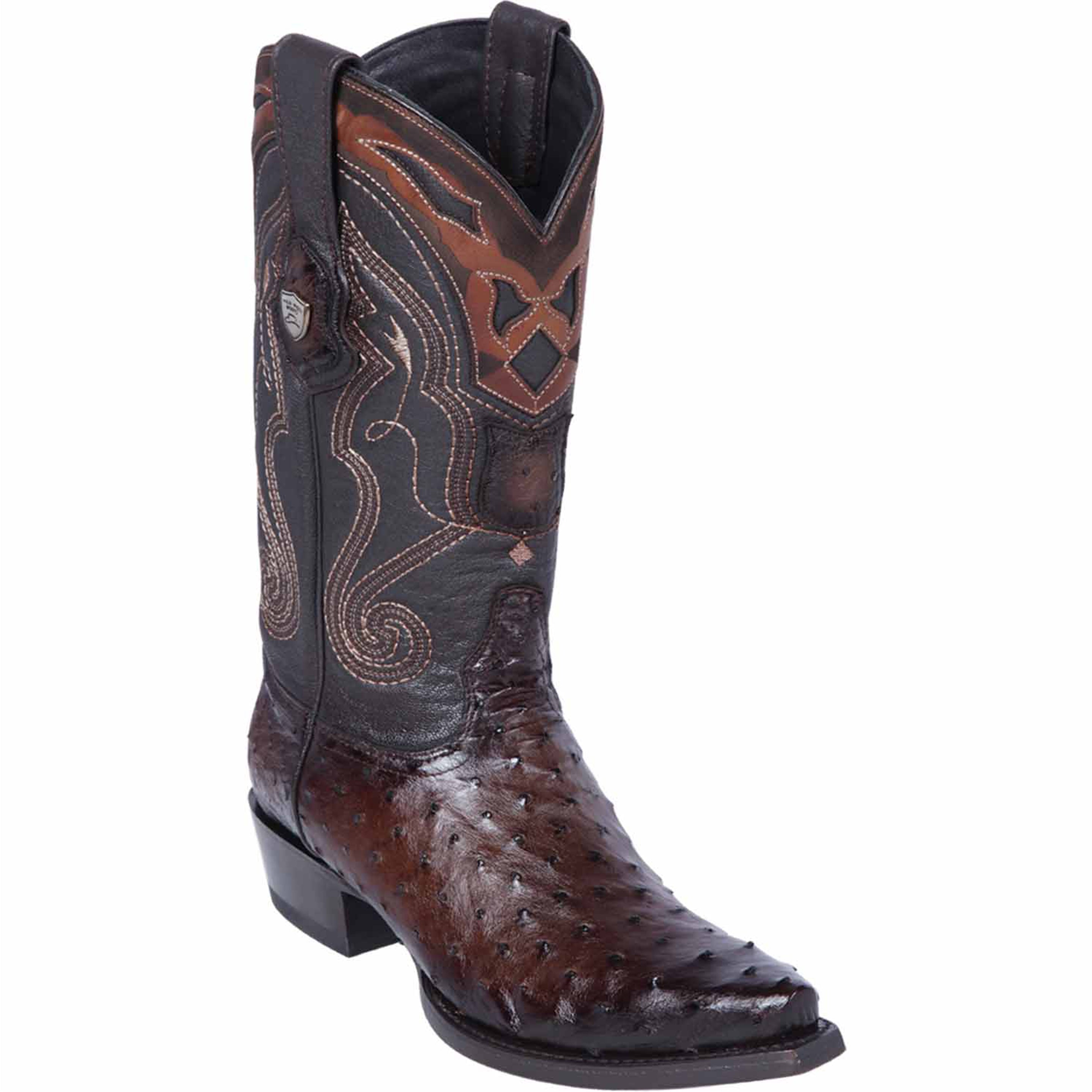 Mens Brown Ostrich Western Boots Snip Toe - Wild West Boots