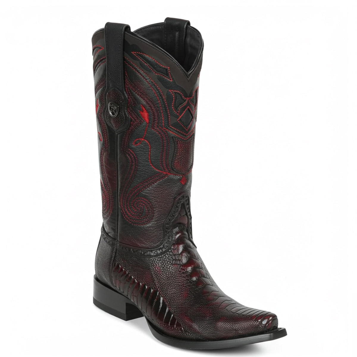 Black Cherry Ostrich Leg Western Boot Snip Toe