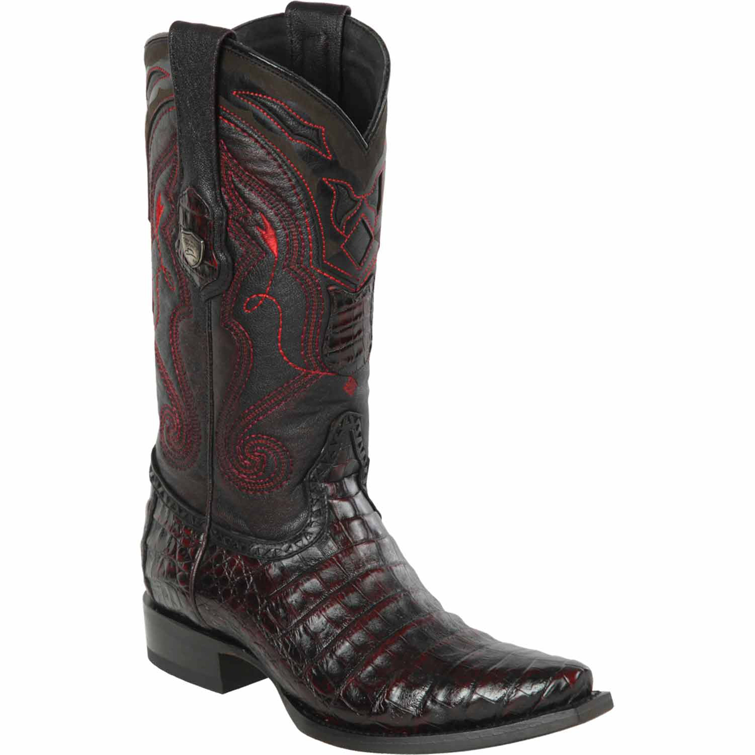 Black Cherry Caiman Cowboy Boots Snip Toe - Wild West Boots