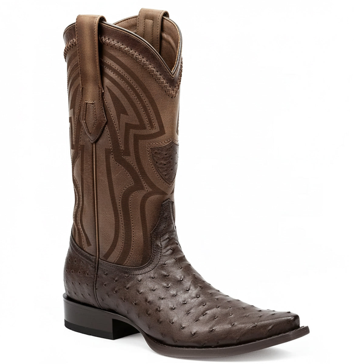 Mens Brown Ostrich Western Boots Snip Toe Wild West Boots