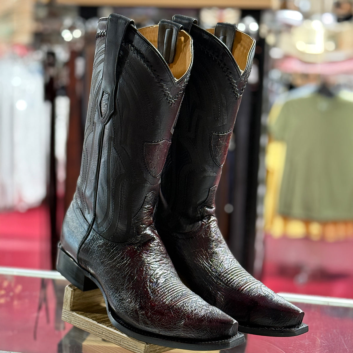 Wild West Black Cherry Snip Toe Smooth Ostrich Cowboy Boots