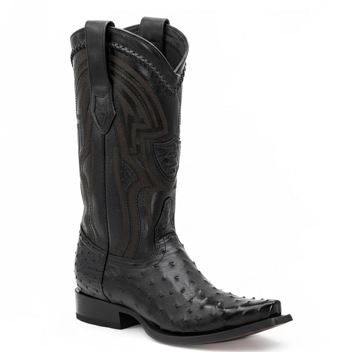 Wild West Black Ostrich Western Boot Snip Toe