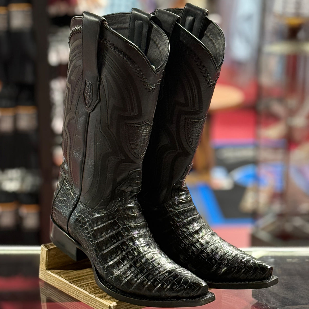 Black Caiman Boots | Wild West Boots Snip Toe