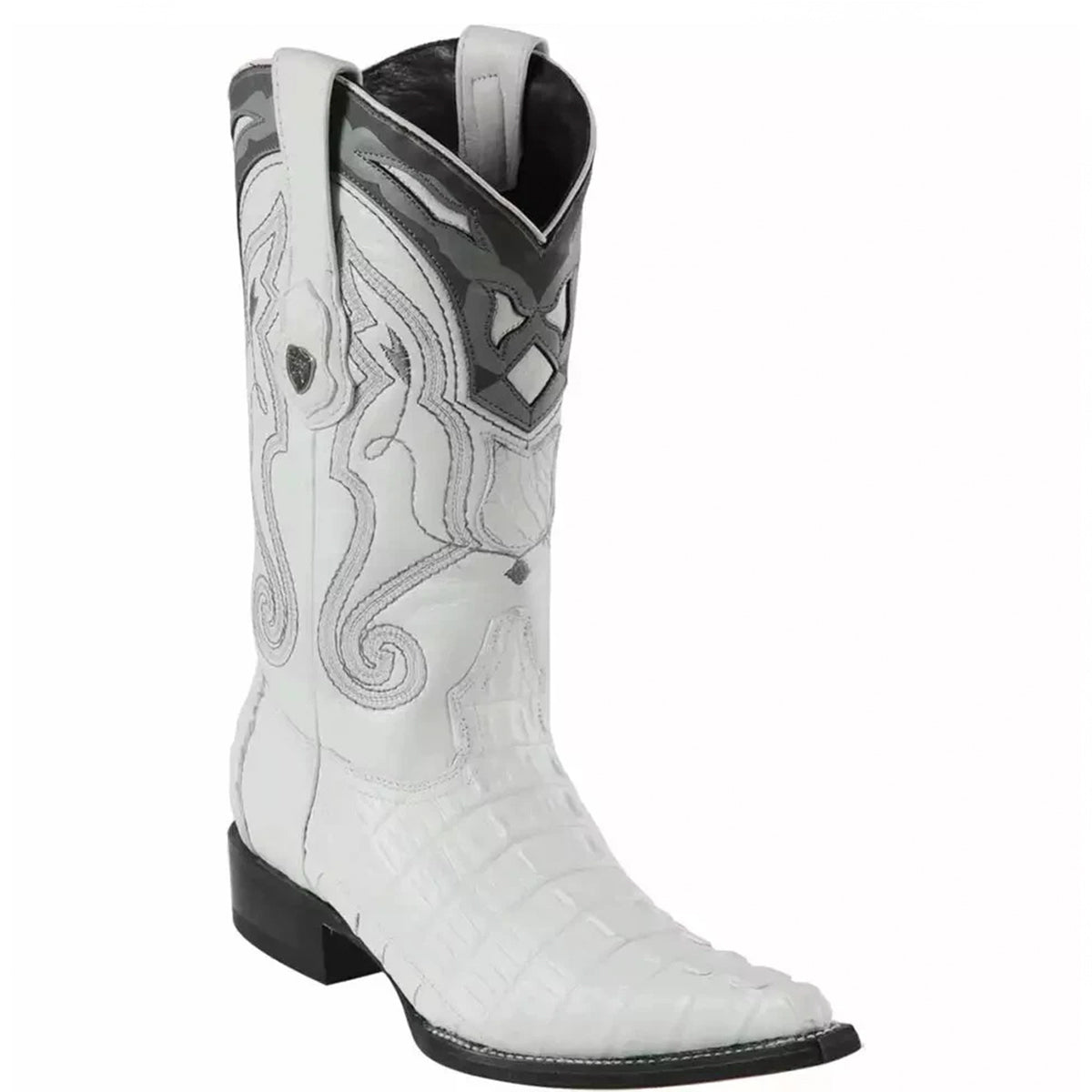 Wild West White Caiman Tail Pointy Cowboy Boots