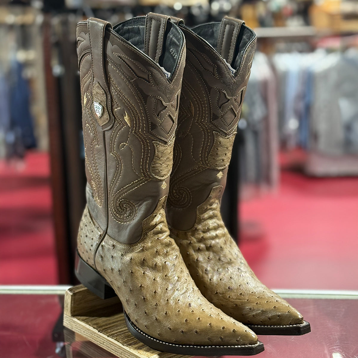 Los Altos Pointed Toe Ostrich Cowboy Boots Mink