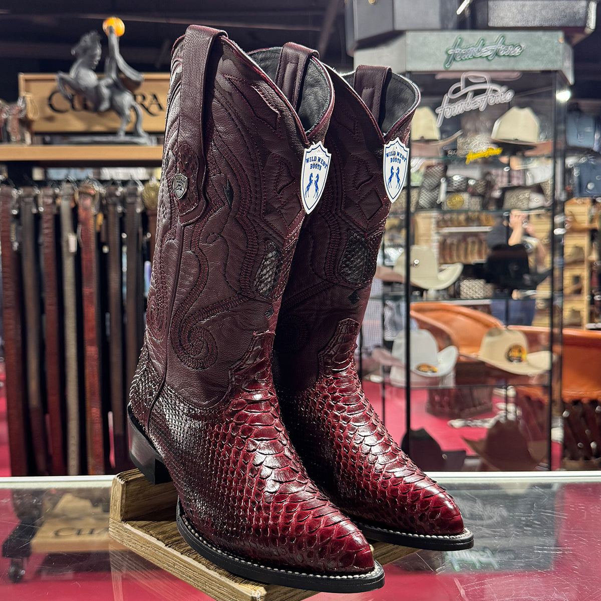 Wild West Burgundy Snakeskin Western Boots J-Toe