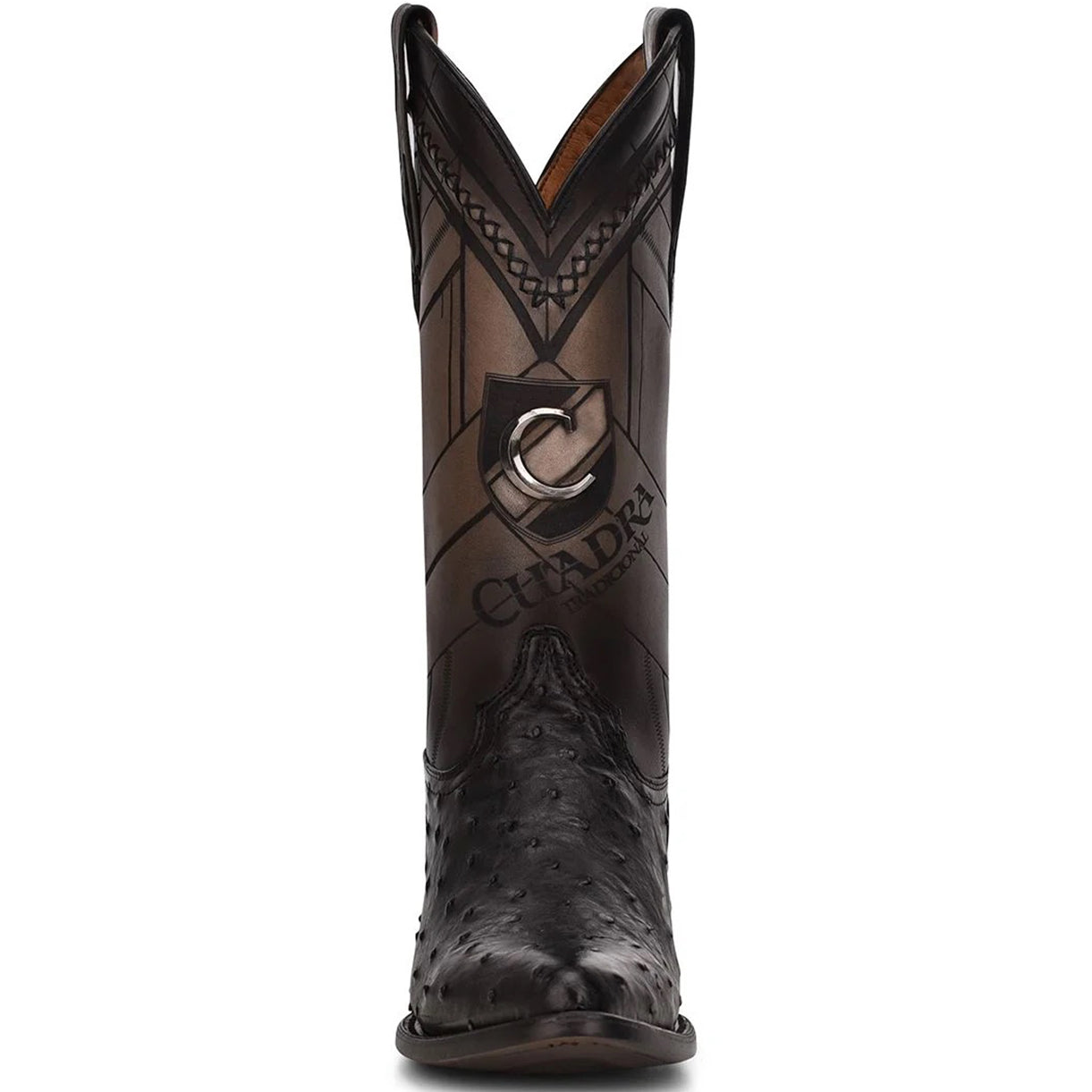 Mens Black Ostrich Boots Round Toe - Cuadra Boots