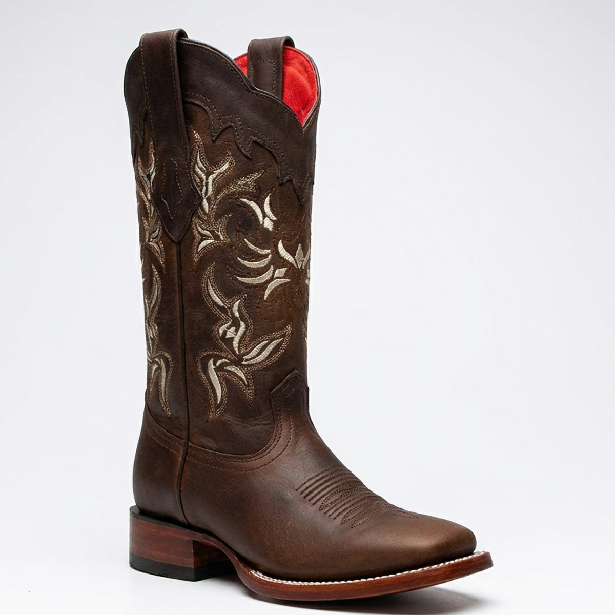 Los Altos women's dark brown leather wide square toe cowboy boot.