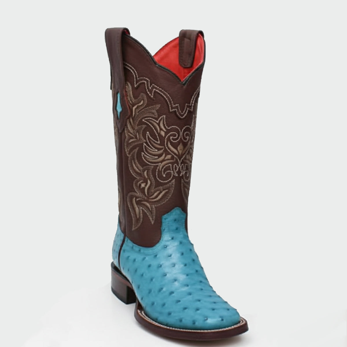 Turquoise Square Toe Ostrich Cowgirl Boot
